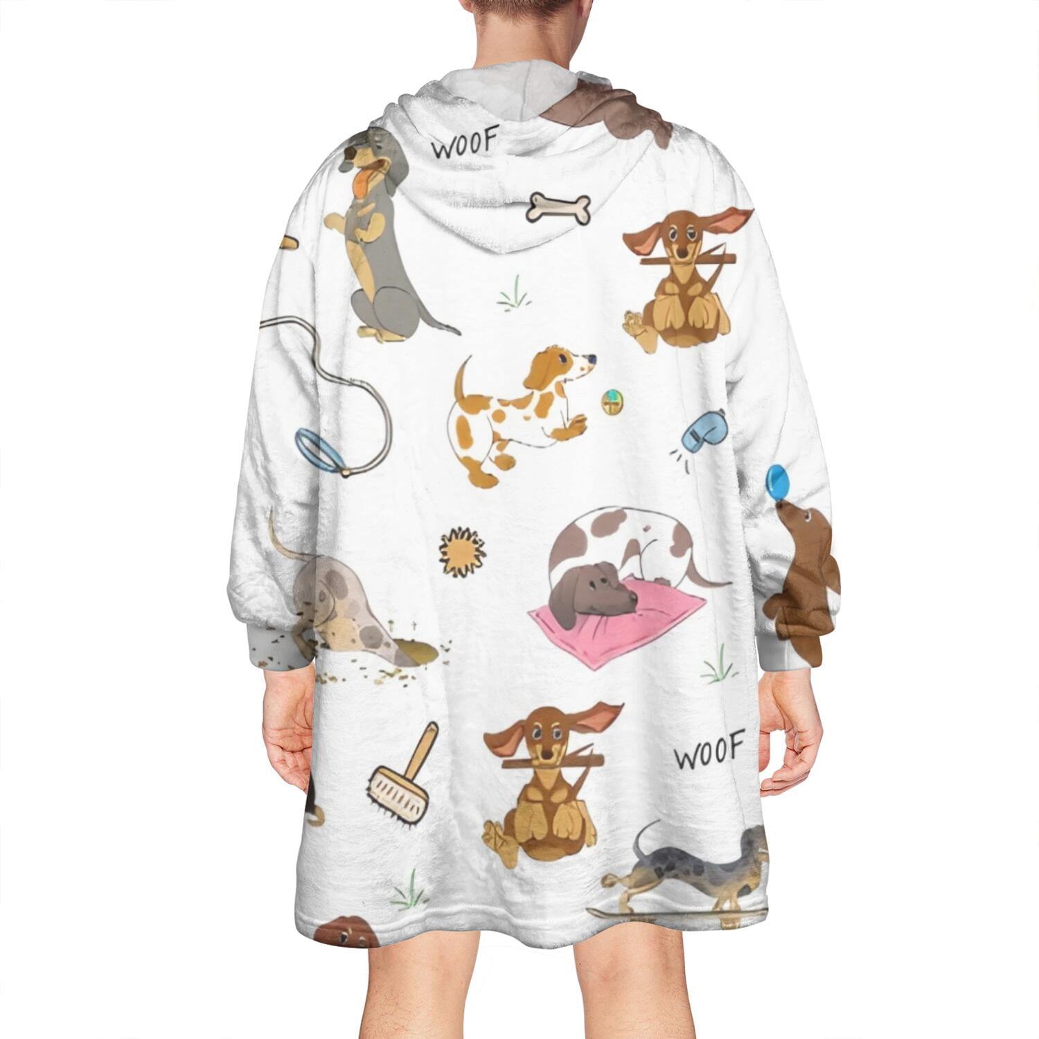 Wearable Oversized Blanket,Cartoon Dachshund Wearable Blanket Hoodie for Adults,Cozy Hooded Blankets with Super Pockets,Super Warm Fuzzy Pullover for Women & Men