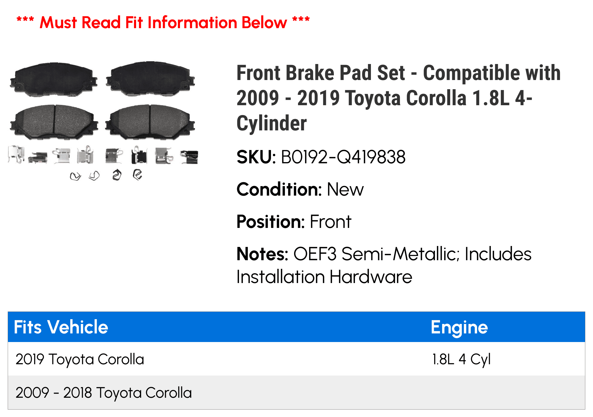 Front Brake Rotors And Pads Kit For Toyota Corolla 2009-2019 – Drilled & Slotted – Ceramic Pad Upgrade