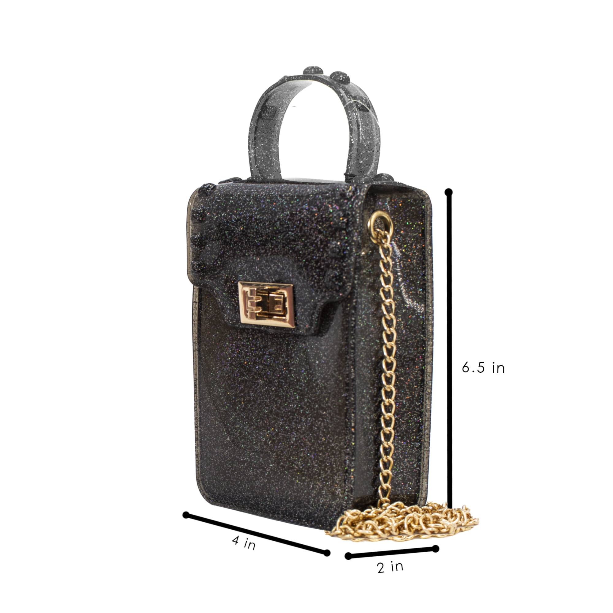 Olivia and Kate Women’s Small Black Glitter Jelly Purse Crossbody Everyday Shoulder Bag