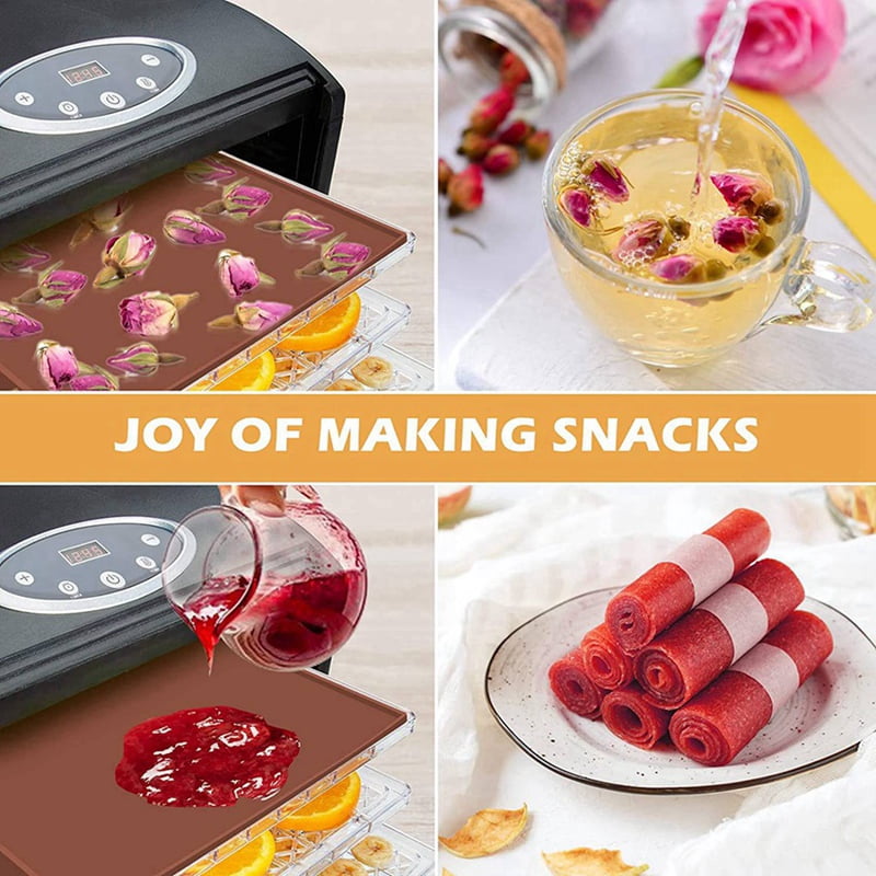 8X Silicone Dehydrator Sheets with Edge, Fruit Leather Trays for Liquid Fruits Meat Herbs with Silicone Scraper