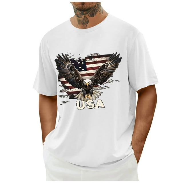 Weiqiqre Independence Day Shirt for Men Graphic T-Shirts USA Flag Short Sleeve American Patriotic Crewneck Casual Regular Tee Shirts