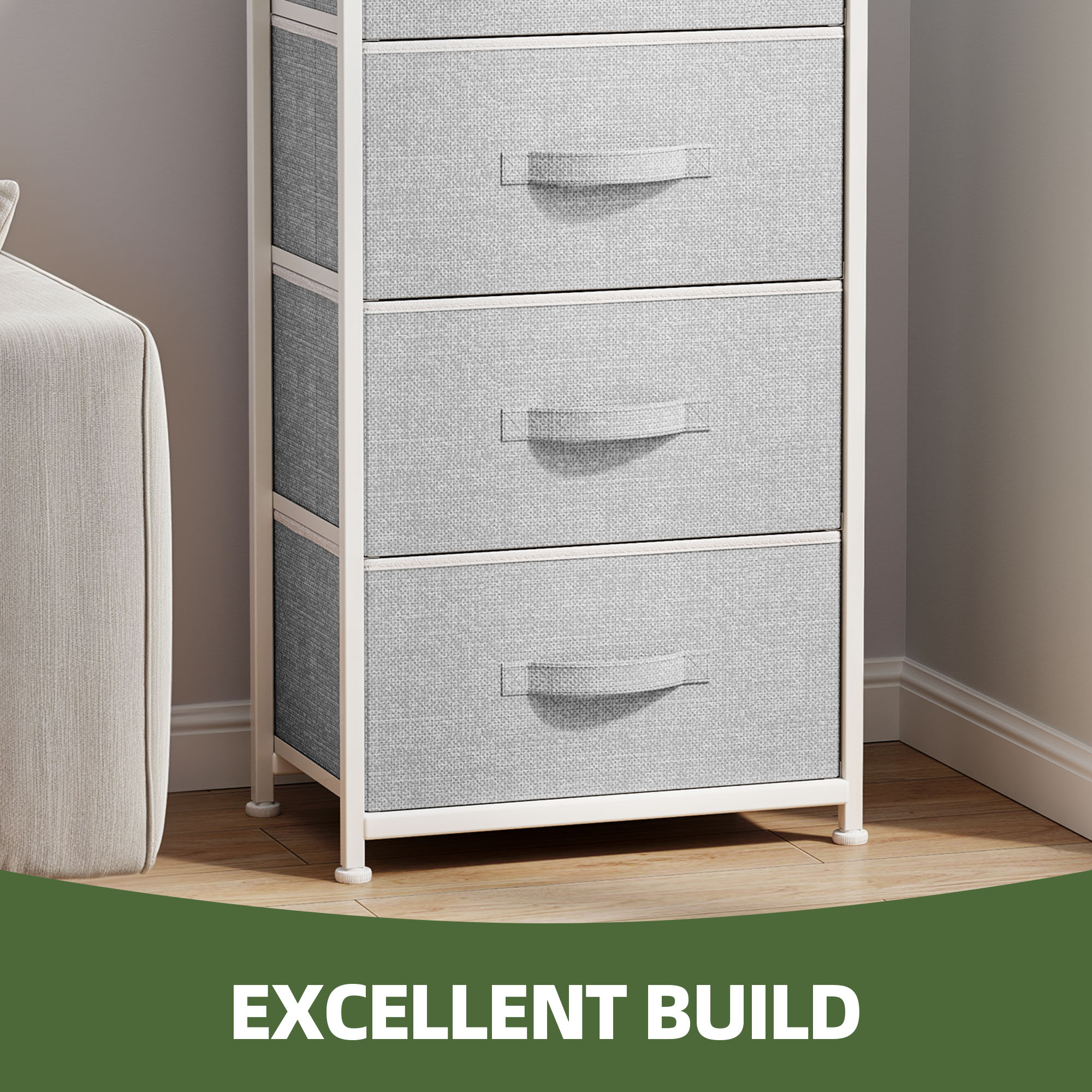 Uforic 4 Drawer Dresser Fabric Chest of Drawers Furniture Storage Organizer for Living Room,,Hallway, Light Gray