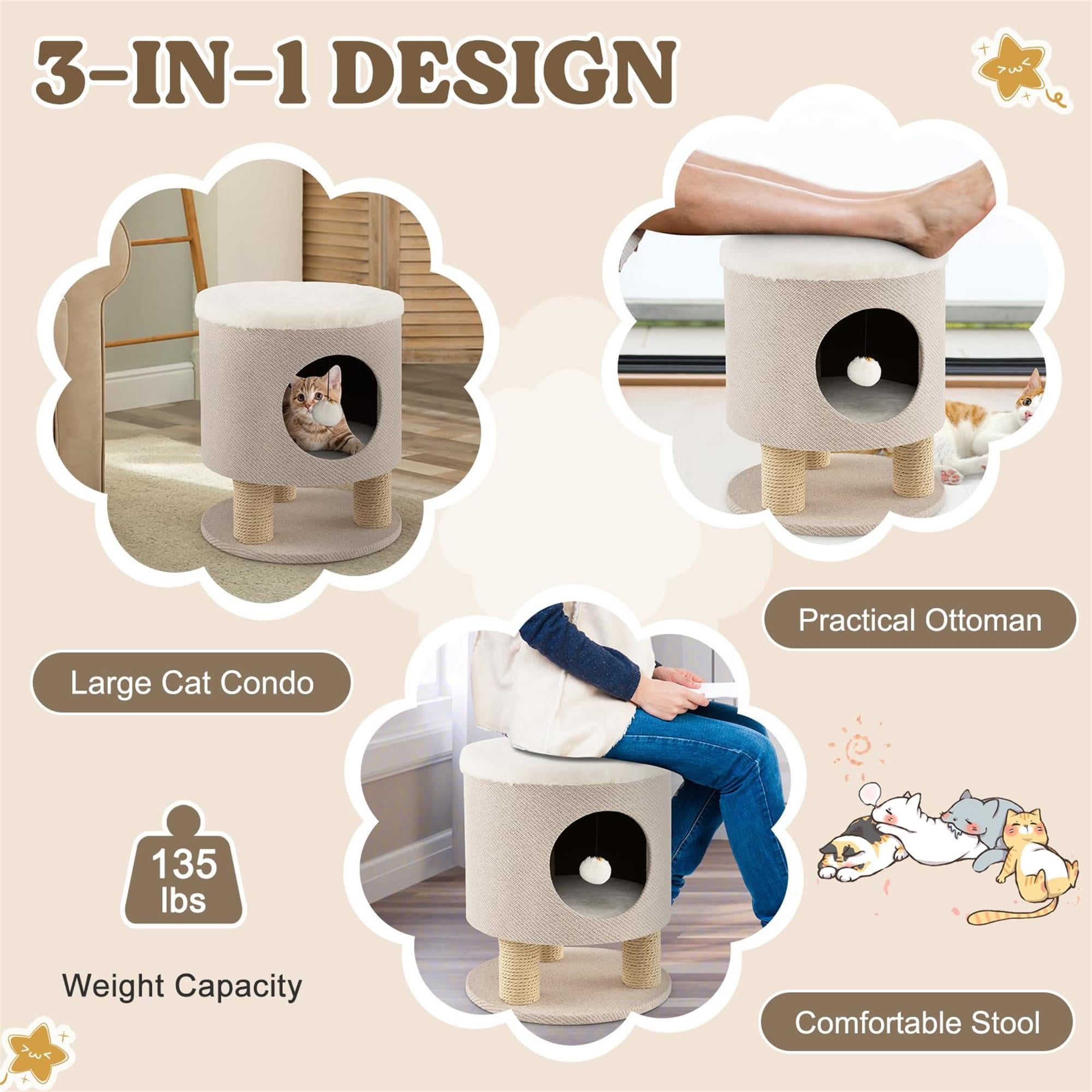 Kadyn 18" 3-in-1 Cat Cave Bed, Cat House for Indoor Cats, Cat Condo Modern Cat Nest Cute Prevents Furniture Damage Cat Shelter, Beige
