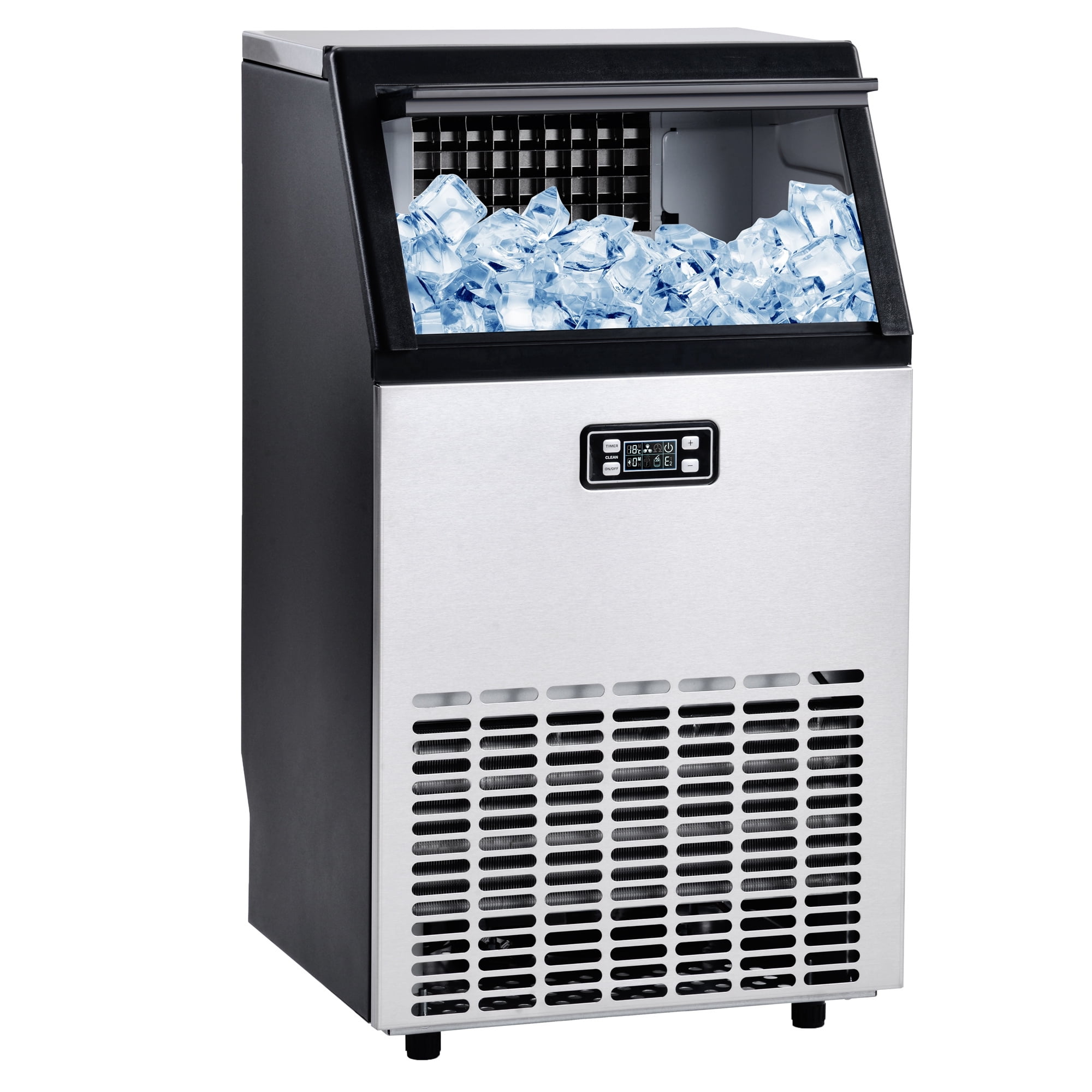 1, 90LB PRIBCHO Freestanding Commercial Ice Maker Machine,Makes 90 Pounds Ice in 24 hrs with 22 Pounds Storage Capacity,Stainless Steel Industrial Freestanding Ice Maker,Under Counter ice Maker 