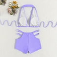 thumbnail image 5 of Lorytime Womens Swimsuit Cover up 2 Piece High Cut Bikini Halter Neck Swim Shorts Beach Vacation Bathing Purple M, 5 of 6