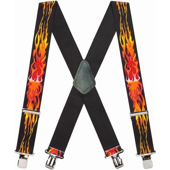 Suspender Store Orange Flames Suspenders - 2 Inch Wide Clip 60" for 6'4" to 6'9" tall