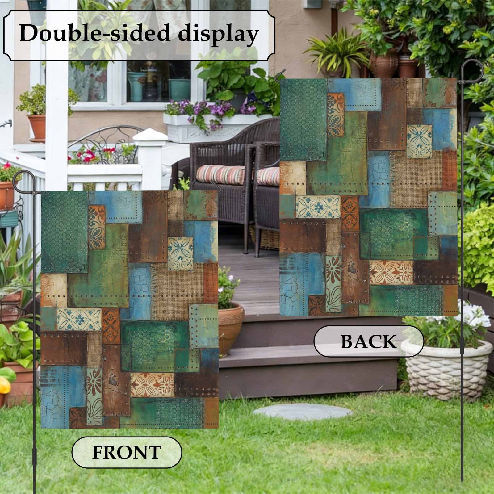 Bohemian House Flag 28 x 40 Inches, Modern Mottled Art Prints Geometric Plaid Patchwork Weather Proof Outdoor Patio Flags Double Sided Small House Decoration for Yard Lawn Outside Home