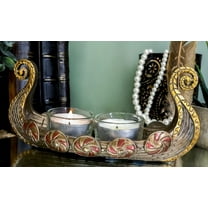 Ancient Viking Fjord Norseman Oseberg Longship 2 Votives Candle Holder Figurine