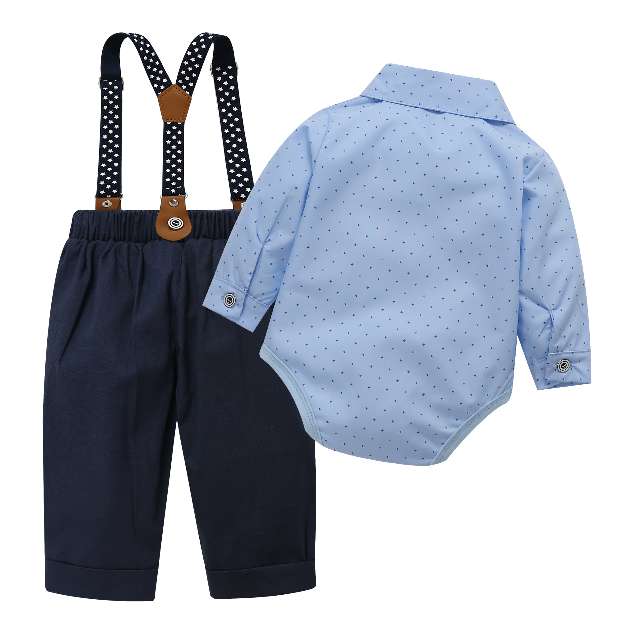 Edjude Baby Boys Gentlemen Outfits Suit Toddler Formal Shirt Shorts Suspenders Bowtie Romper Summer Clothing Set 