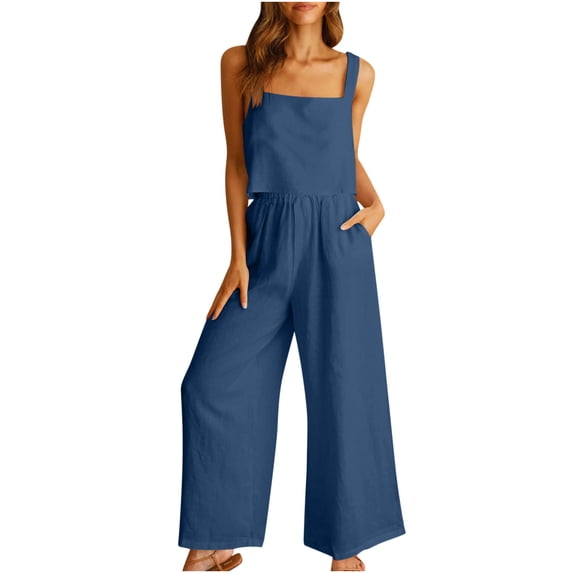DDAPJ pyju Womens 2 Piece Trendy Outfits 2023,Lounge Matching Sets,Sleeveless Linen Tank Top Cropped Wide Leg Pants with Pockets