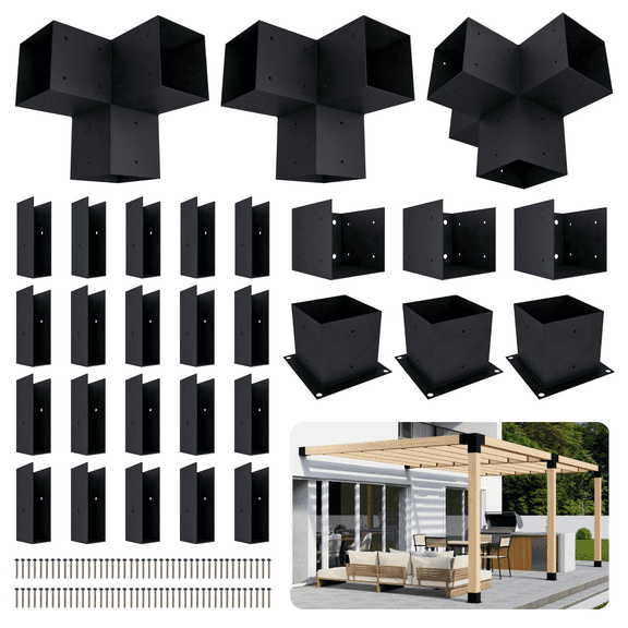 DIY Modern Deck Pergola Bracket Kit for Up to 24 x 8 Pergola Attached to Deck - Metal 6x6 Brackets for DIY Wood Pergola (Lumber Not Included)