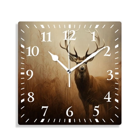12 Inch Wall Clock Battery Operated Silent Clock Decorative for Office, Kitchen, Outdoor, Living Room,Whitetail Deer Fawn in Wilderness Countryside Beautiful Art