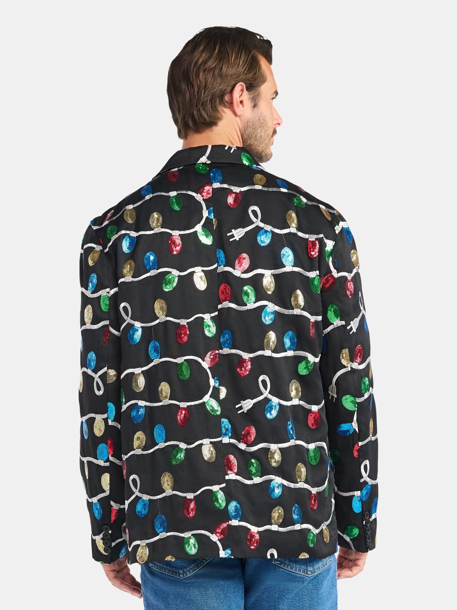Jolly Knits Men's and Big Men's Sequin Christmas Suit Jacket Blazer, Sizes S-3XL