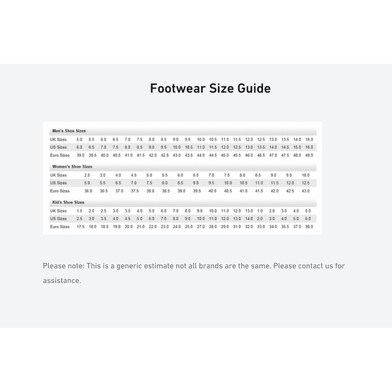 Reebok shoe size deals conversion