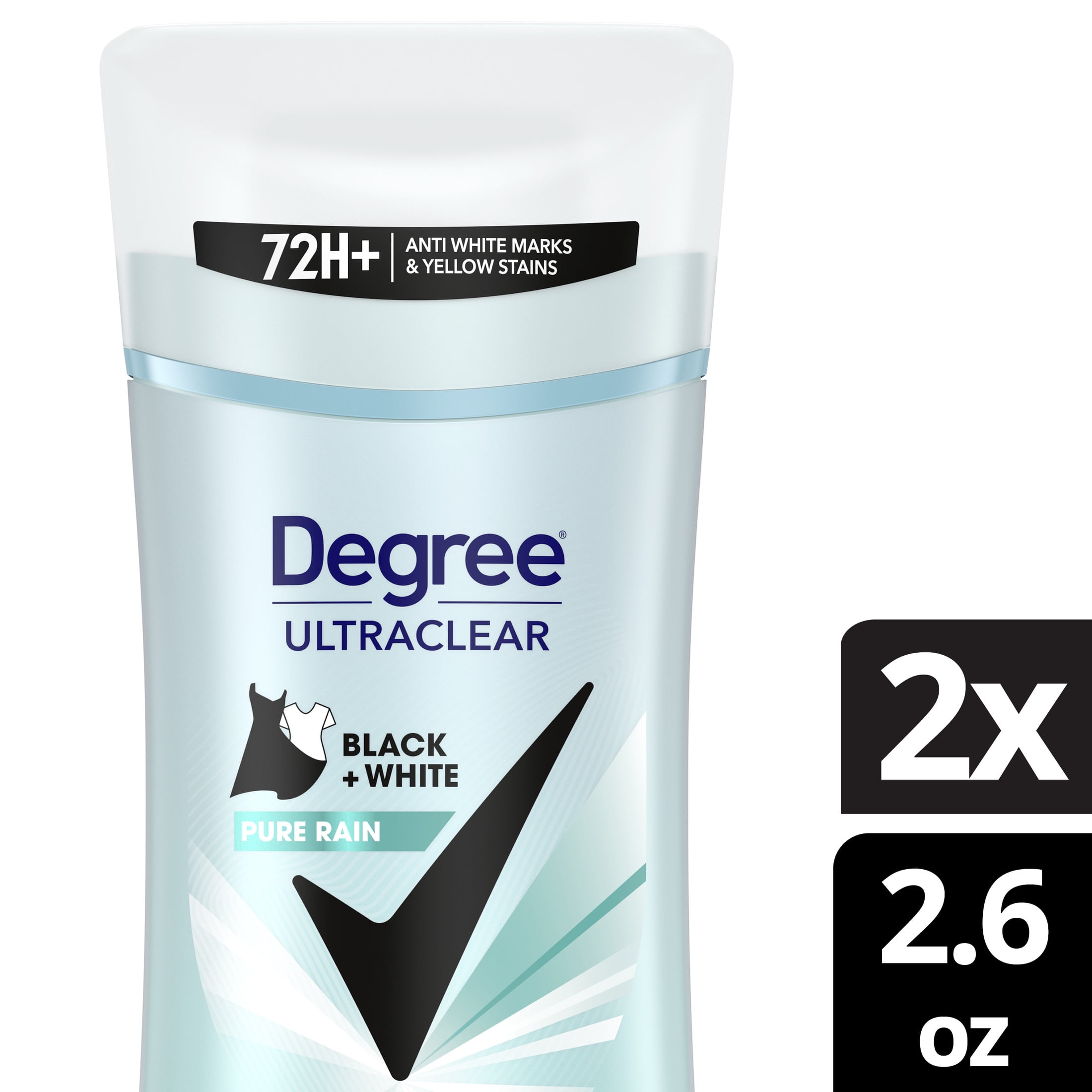 Degree UltraClear Women's Antiperspirant Deodorant Stick Pure Rain Black+White, 2.6 oz Twin Pack