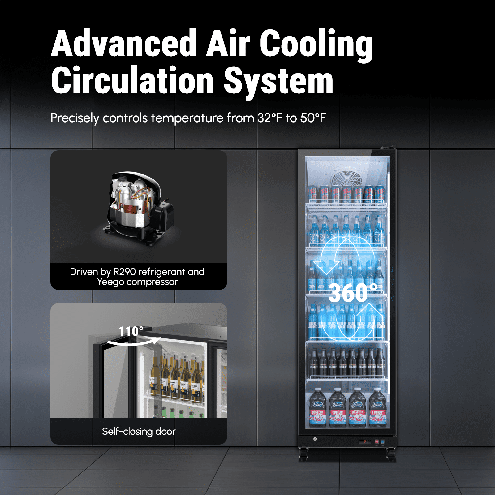 Yeego 17.48 Cu. Ft Commercial Refrigerator,350 Cans Merchandiser Refrigerator with LED Light & Adjustable Shelves