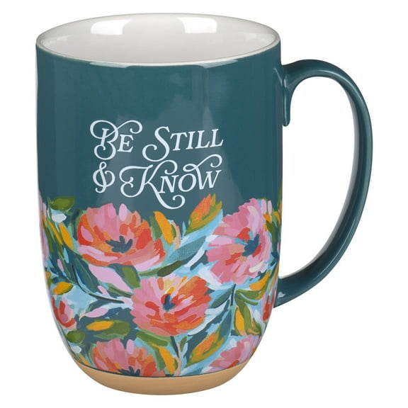 Mug-Be Still And Know (Psalm 46:10)-Dark Teal Floral (MUG1119)