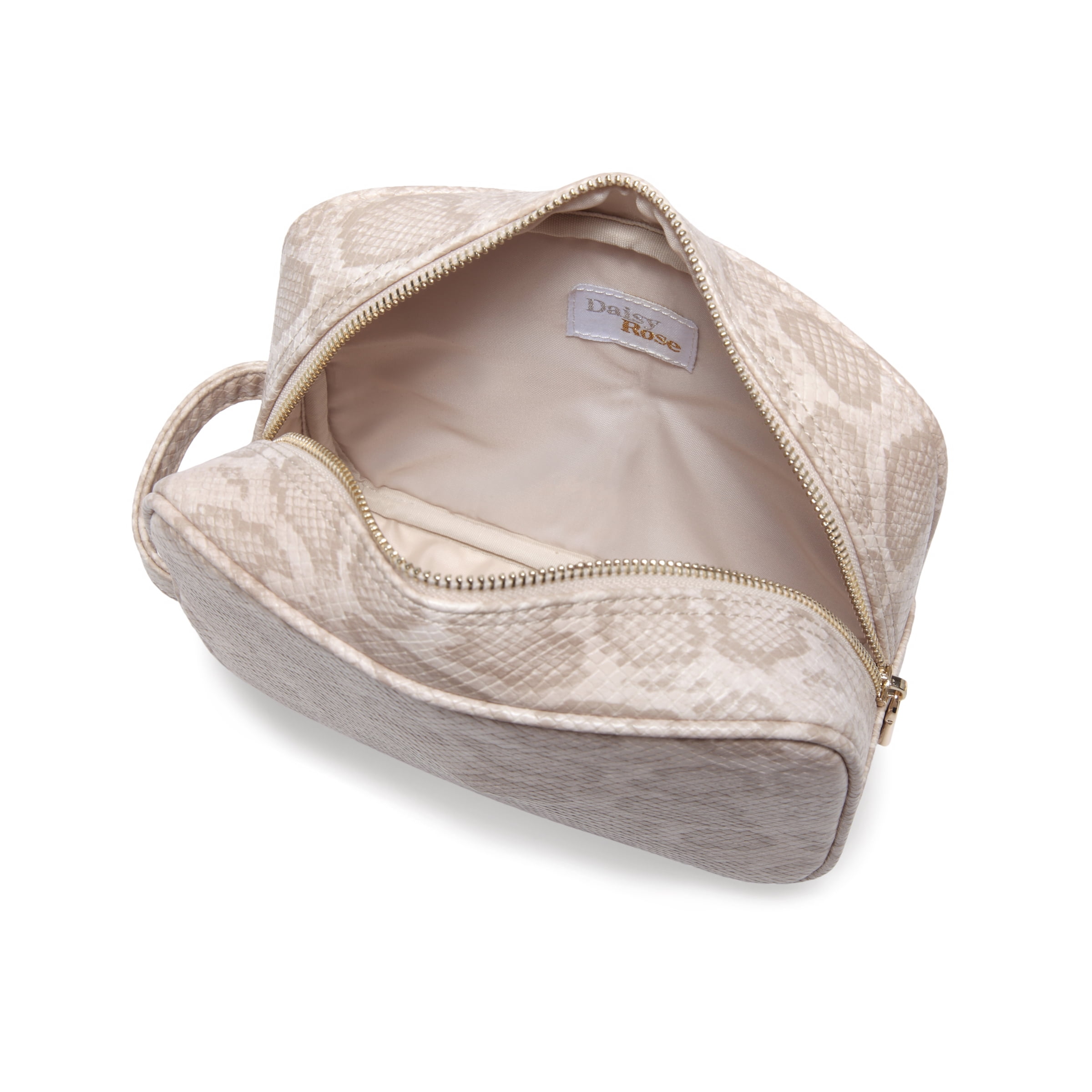 Daisy Rose Cosmetic Toiletry Bag PU Vegan Leather Travel Bag for Women - Cream Snake