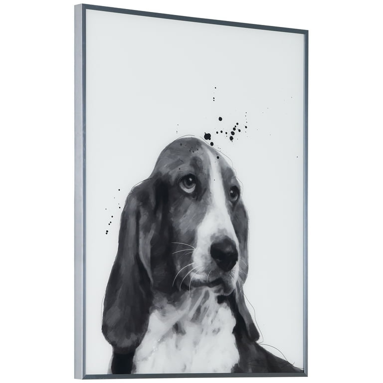 Empire Art Direct Saint Bernard Black and White Pet Paintings on Reverse  Printed Glass Framed Dog Wall Art, 24 x 18 x 1, Ready to Hang 