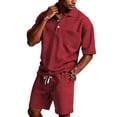 thumbnail image 2 of Domzest Mens Two Piece Short Set Short Sleeve Classic Polo Shirts & Drawstring Shorts Summer Outfits Tracksuits Wine 2XL, 2 of 7