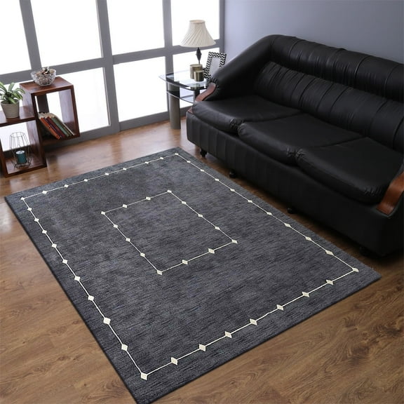 Rugsotic Carpets Handmade Rugs Hand Knotted Loom Rectangle 8'x10' Charcoal Wool for Indoor Use