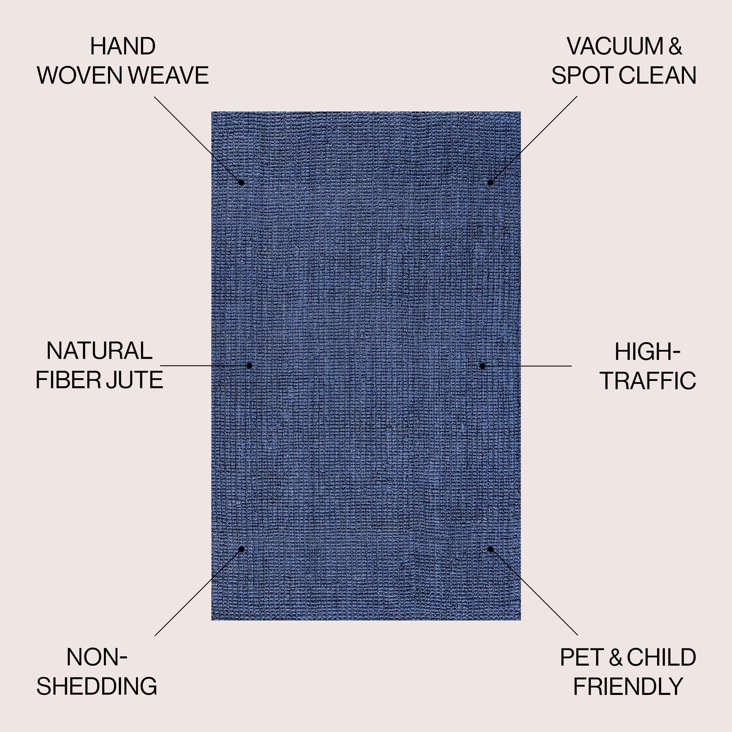 JONATHAN Y NATURAL FIBER 9' Square Area Rug, Pata Hand Woven Chunky Jute - Navy, NRF102D-9SQ