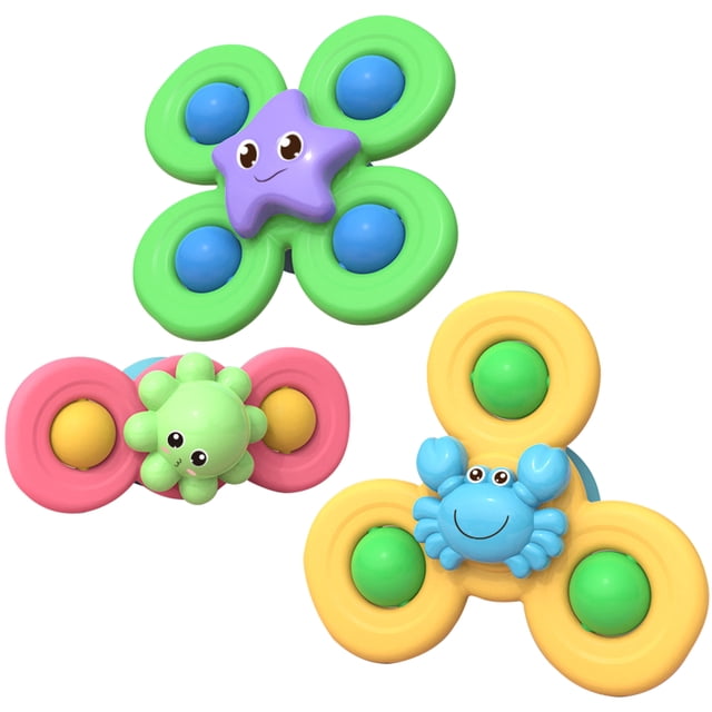 JTWEEN 3 Pzas con Ventosa Giratoria Toys, Hoyuelo Simple Fidget Toys con Ventosa Placa Abatible de Silicona Libera Estrés y Ansiedad Niños Giro Sensorial Toys Regalos for 18 Meses para Niños Pequeños
