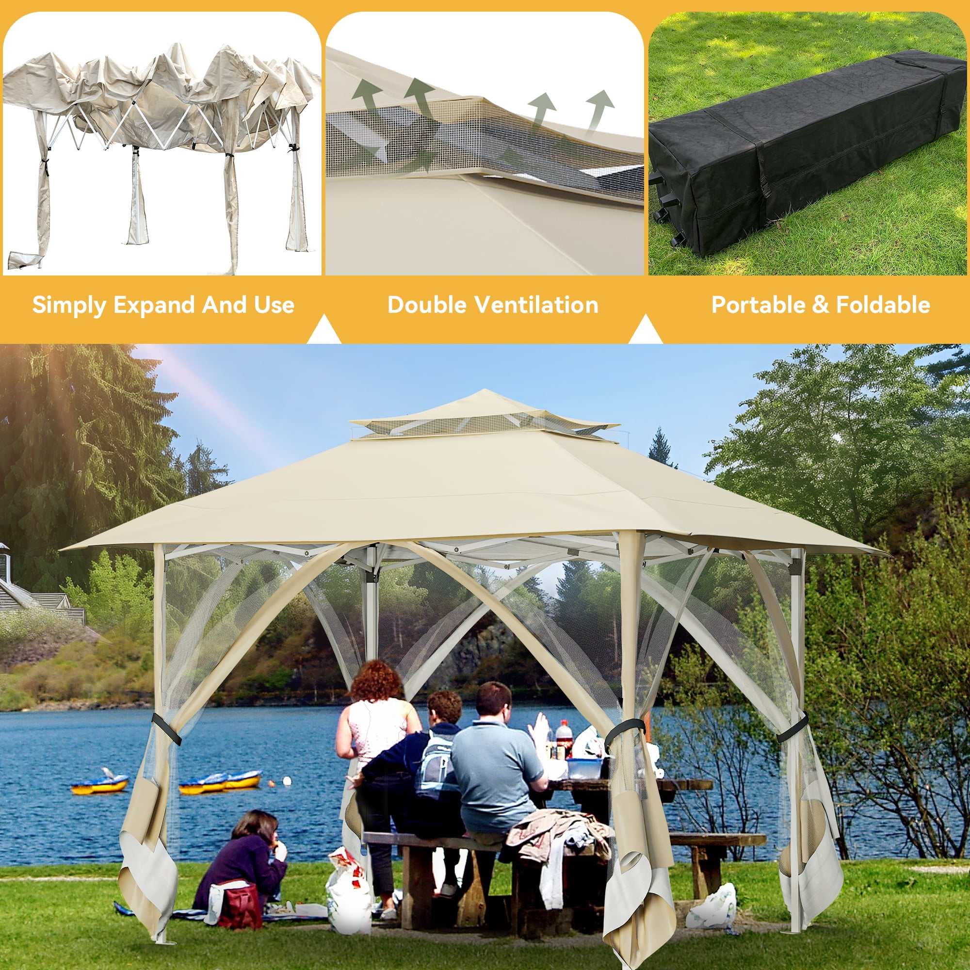 テント/タープ 2022_new_ver.2.0_mobigarden_ castle Dextrus Patio Gazebo 11x11ft Double Roof Pop Up Gazebo