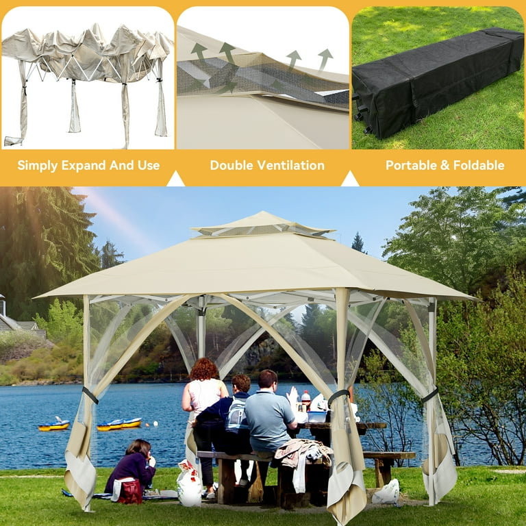 Dextrus 13x13ft Pop Up Gazebo Double Roof Patio Gazebo