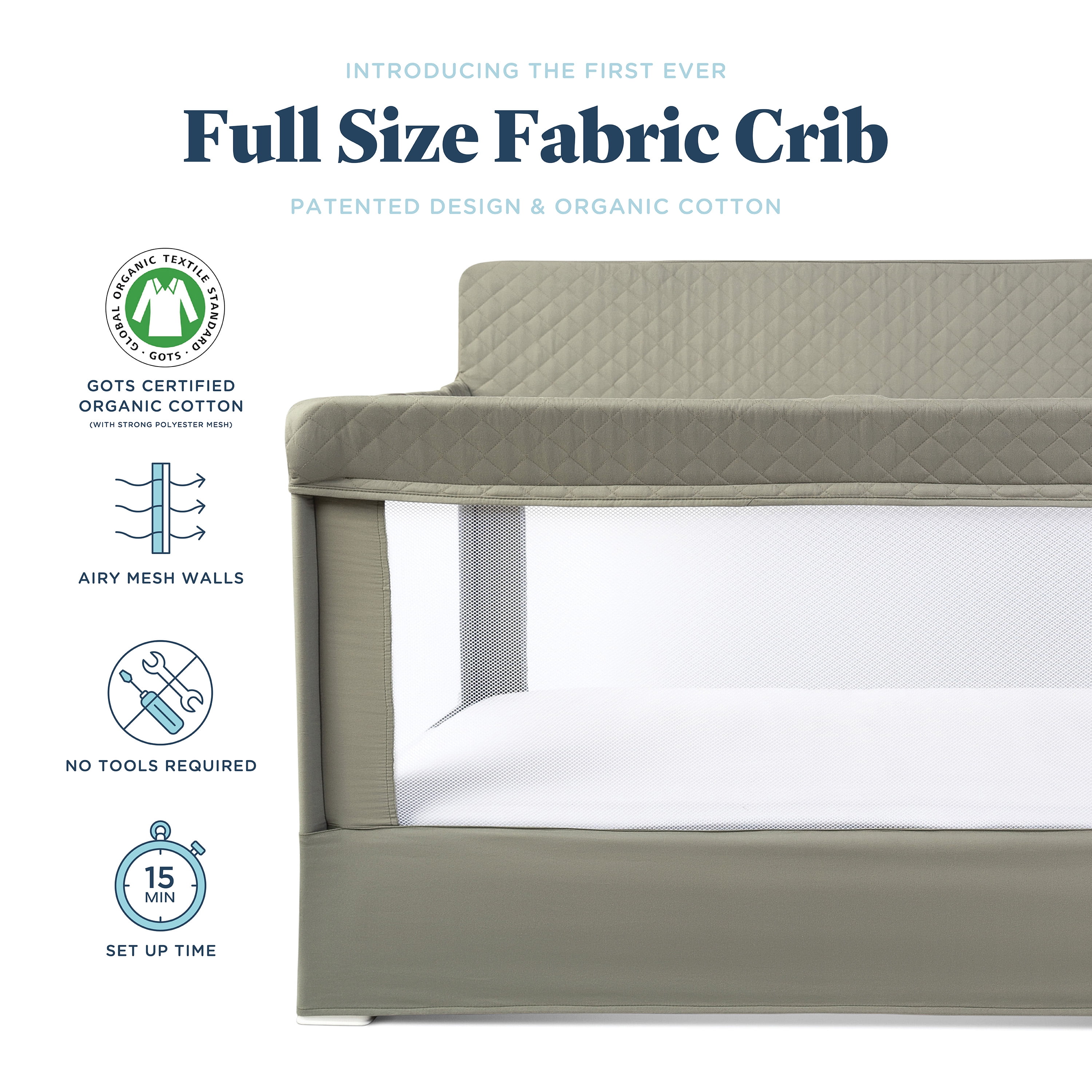 Baby Delight Lunaire Full Size Mesh Crib & Playard – Organic Sage