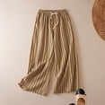 thumbnail image 2 of iHPH7 Linen Capri Pants for Women Cotton Pants for Women Linen Blend Loose Capri Gauze Pants Cropped Pants for Women Linen Womens Clothing Wide Leg Capris Striped Pants Women (M-4XL), 2 of 3