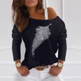 thumbnail image 2 of Camisas informales de manga larga para mujer, jersey con hombros descubiertos, blusa holgada con lentejuelas brillantes, Tops tipo túnica Pompotops  gfhjh15355, 2 of 7