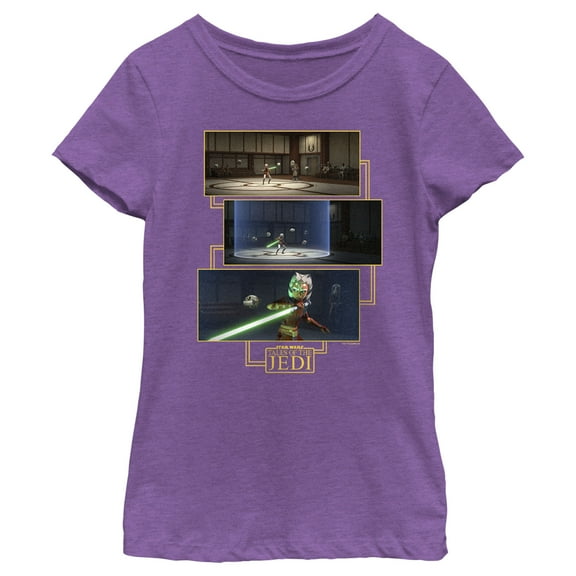 Girl's Star Wars: Tales of the Jedi Ahsoka Tano Lightsaber Scenes Graphic Tee Purple Berry Medium