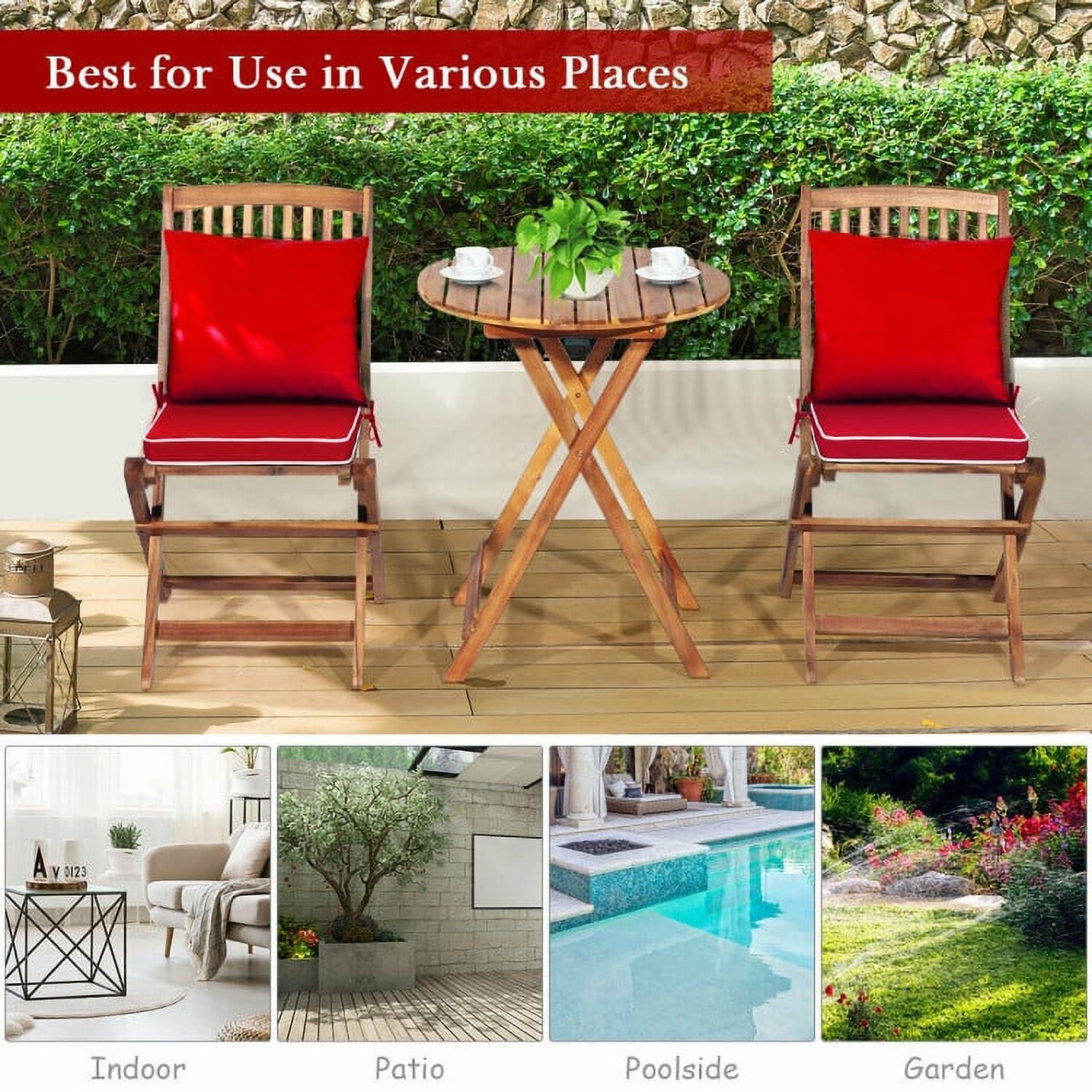 Aimee Lii 3 Pieces Patio Folding Bistro Set with Padded Cushion and Round Coffee Table, Red Aimee Lii 3 Pieces Patio Folding Bistro Set with Padded Cushion and Round Coffee Table, Red