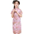 thumbnail image 1 of Trayknick Toddler Dress Exquisite Pattern Stand Collar Vivid Color Retro Style Super Soft Decorative Polyester Baby Girl Phoenix Print Cheongsams Dress for Club, 1 of 13