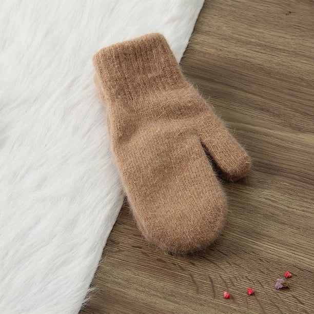 Guantes de piel de conejo para mujer, de color liso, de lana, con dedos completos, forro polar, gruesos, de punto, cálidos, para invierno, para pareja