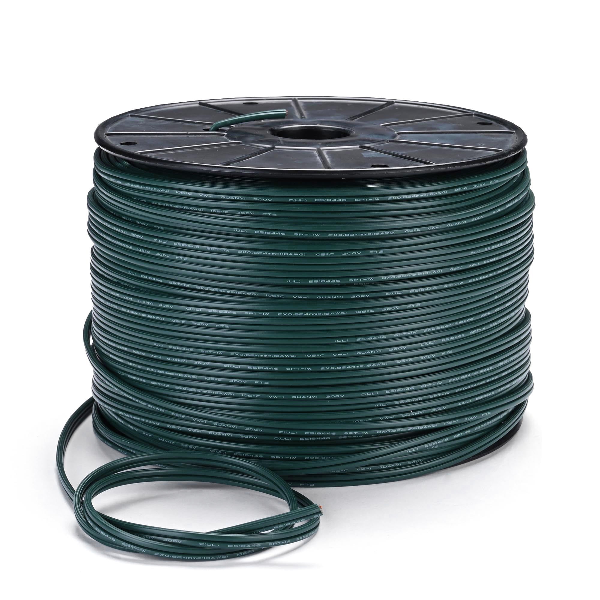 DELight 500Ft SPT-1 Electrical Wire 18 AWG UL Listed with 20 Male/Female Plugs Christmas Extension Lamp Wire Cord Green Rope