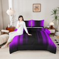 thumbnail image 4 of Manfei Neon Purple Stripe Queen Comforter Set 3 Pieces, Modern Gradient Bedding Sets, Contemporary Geometric Bedding Comforter Set, Luxury Bedroom Decor, 4 of 8