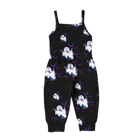 

Rovga Clothes For Girls Toddler Baby Halloween Prints Jumpsuit Sleeveless Romper Outfits Pants Clothes Adorable Play Outfits White 3-4 Years