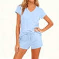 thumbnail image 2 of TaTaai Women's 2-Piece Solid Outfit - Short Sleeve Top & Elastic Waist Drawstring Shorts with Pocket, Casual Basic Set for Daily Wear Gift, 2 of 7