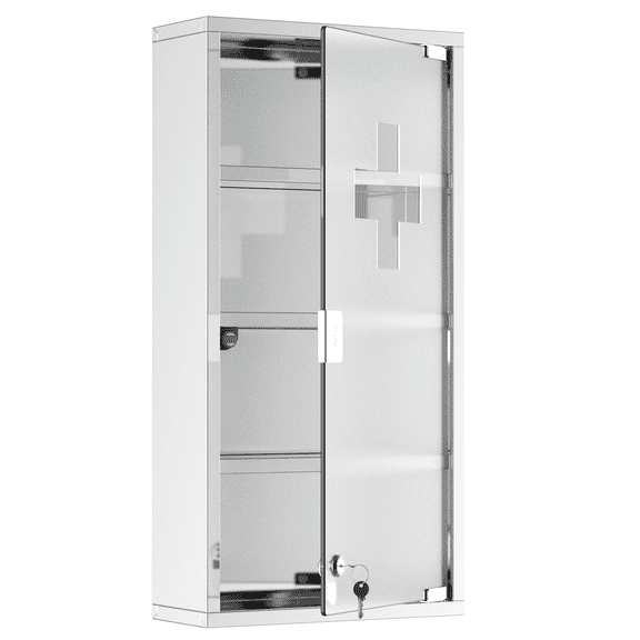 12x24" Lockable Medicine Cabinet, Stainless Steel Wall Mount Medical Box, 4 Shelves with Keys for Bathroom Home