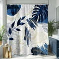 thumbnail image 3 of Navy Blue Boho Shower Curtain Mid Century Modern White and Dark Blue Leaf Shower Curtains for Mens Bathroom Decor Set, Waterproof Cloth Fabric with Hooks 70"W x 72"L (Pack of 1), 3 of 6