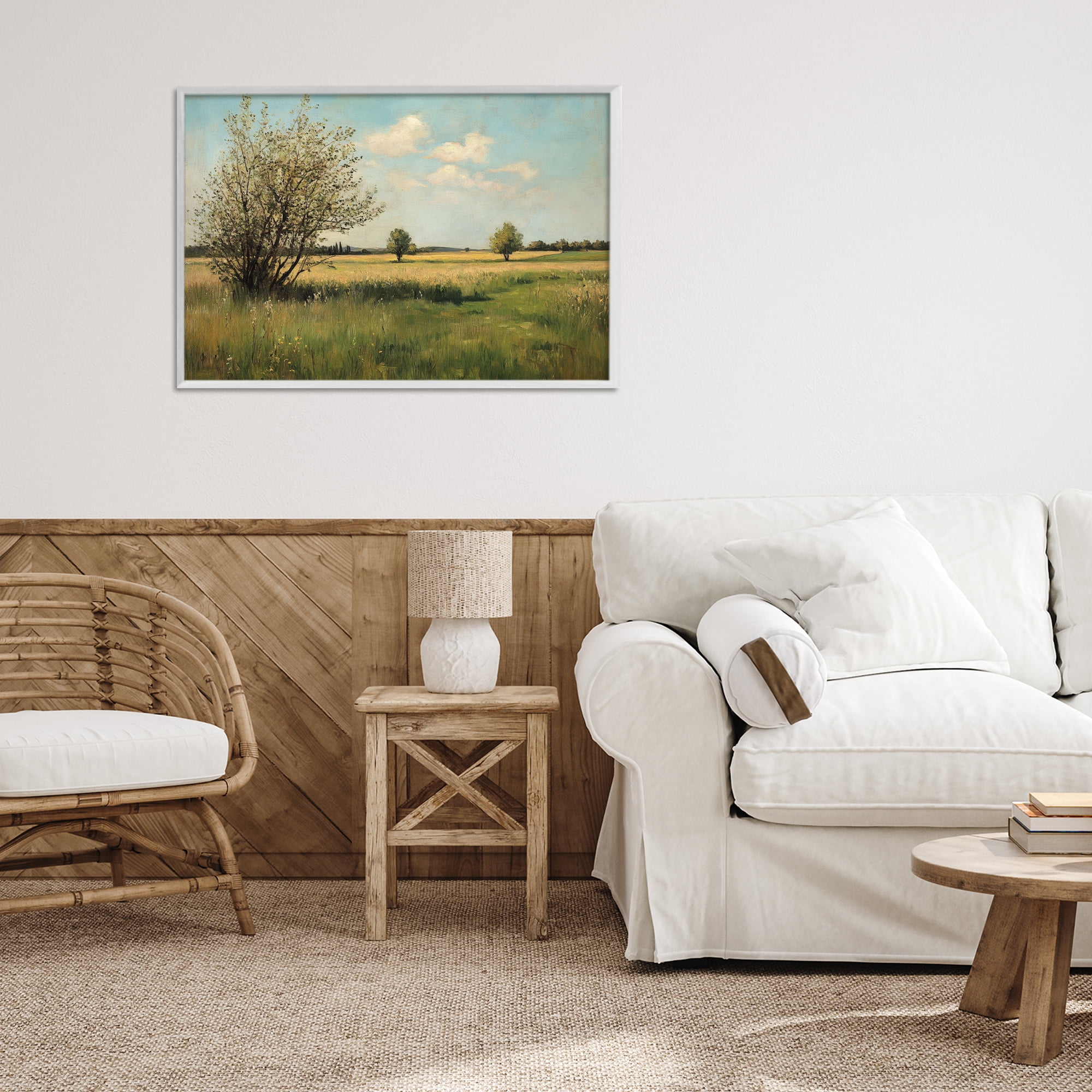 Stupell Industries Peaceful Meadow Under Serene Sky White Framed Giclee Art, design by Petal Prints Design