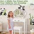 thumbnail image 6 of Kids Vanity Set with Mirror, Panda Pattern Kids Table and Chairs with Three-Color Adjustable LED, Girls Vanity for Toddler 3-6 Years, White, 6 of 10