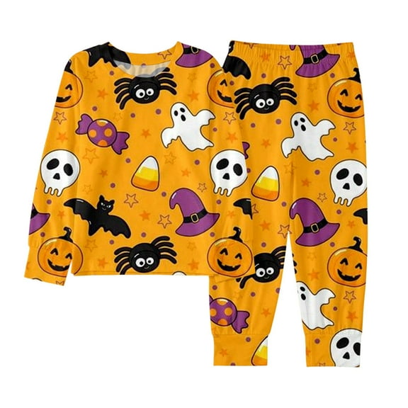 LIIPEE Boys Girls Outfit Halloween Cartoon Pumpkin Ghost Printed Long Sleeve Round Neck Shirt Pants Set Baby Stylish Party Outfits,Orange,2-3 Years