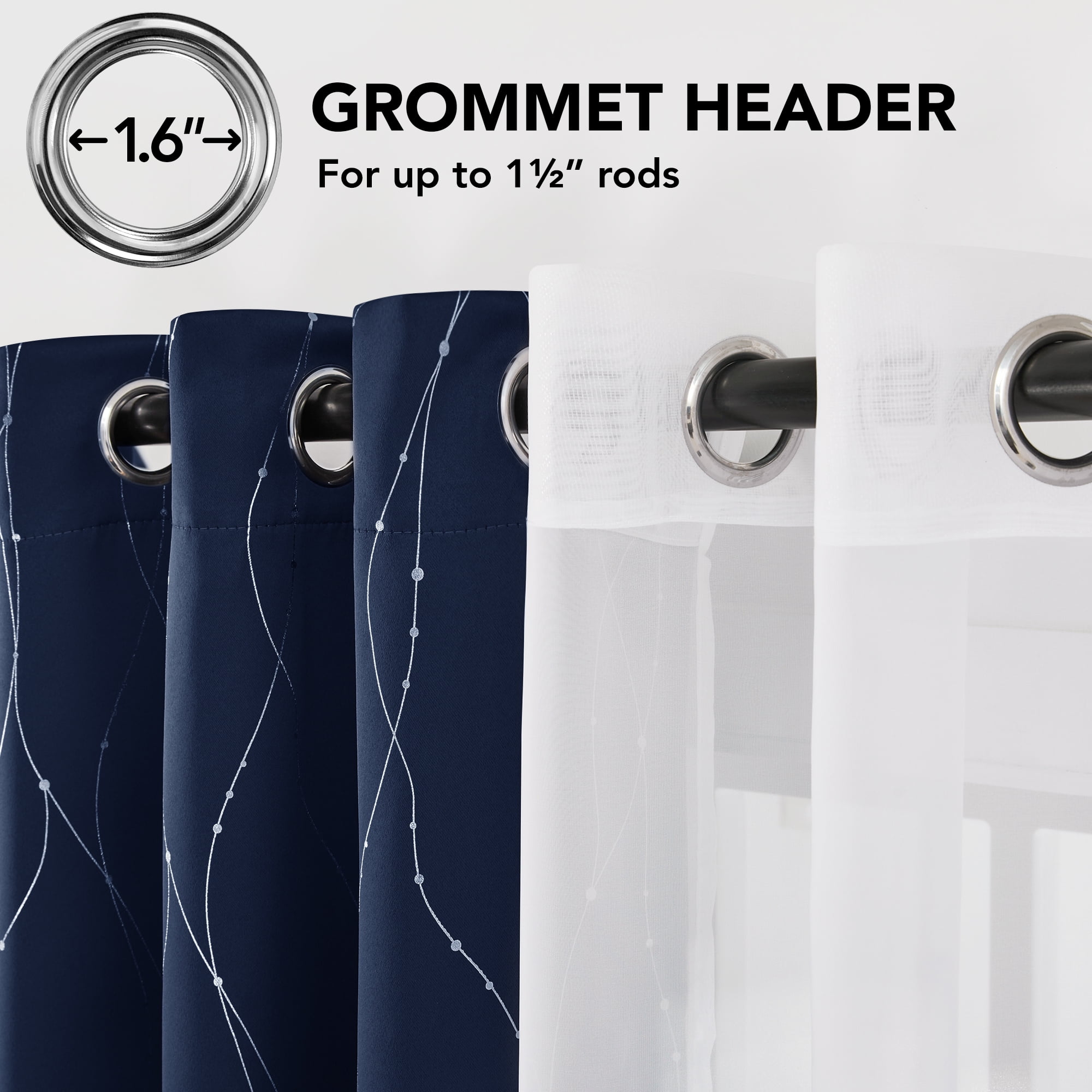 Deconovo 52"x72" Grommet Blackout and Sheer Curtains Set for Bedroom, Navy Blue/White, 4 Pcs, Adult