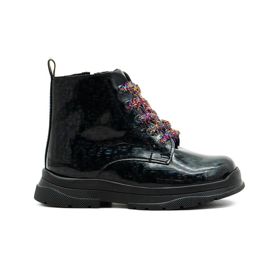 Bota Karsten Para Niña Agujeta Colores Holográfica Charol negro 15