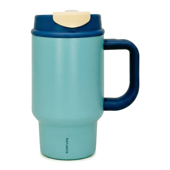 SURFVEN 24oz Double Wall Stainless Steel Insulated Tumbler with Handle and 2-in-1 Straw Lid, Blue