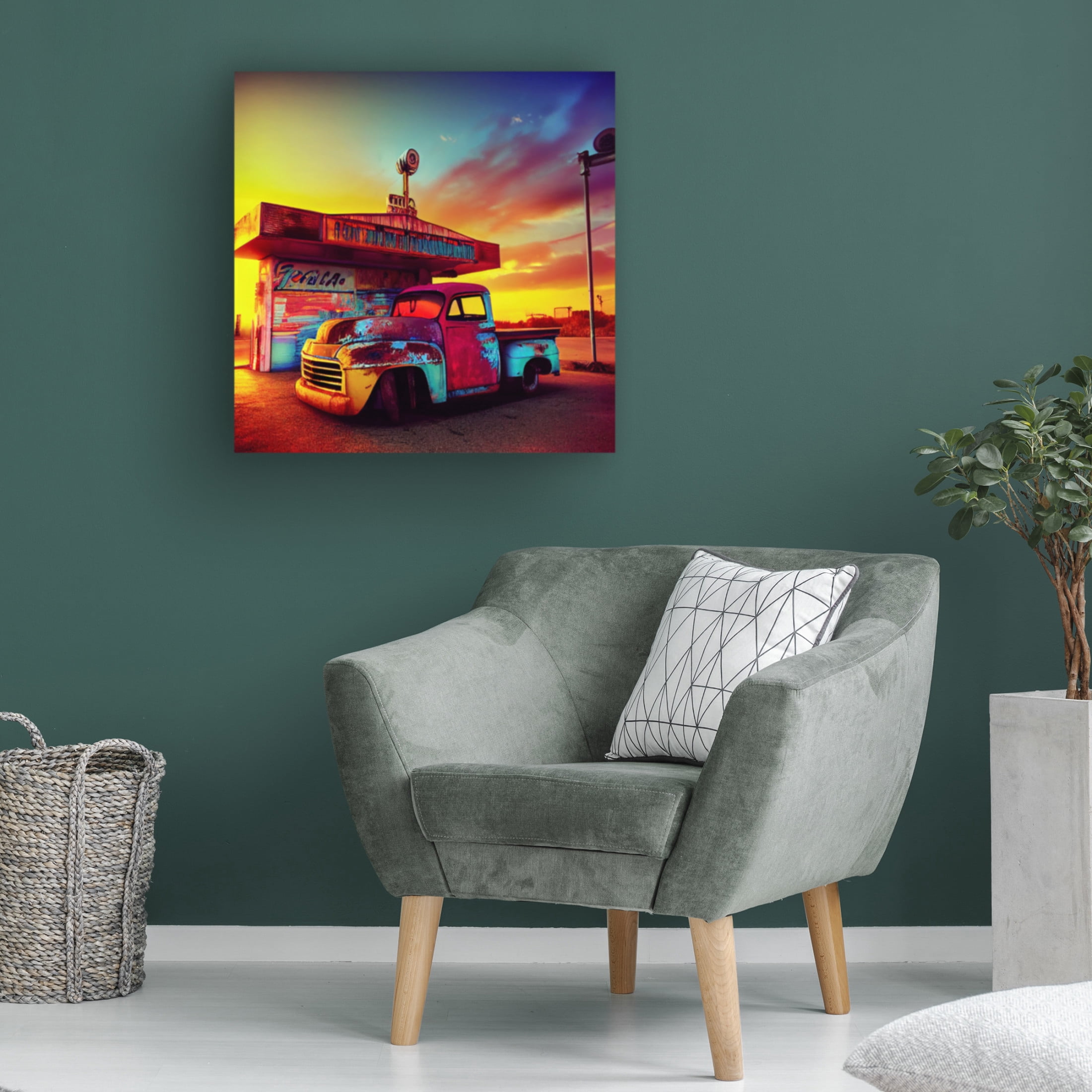Canvas Wall Art - Ray Heere 'Route 66 9' Wall Art for Living Room, Bedroom, or Office Décor by Trademark Fine Art - 24 x 24 Inches