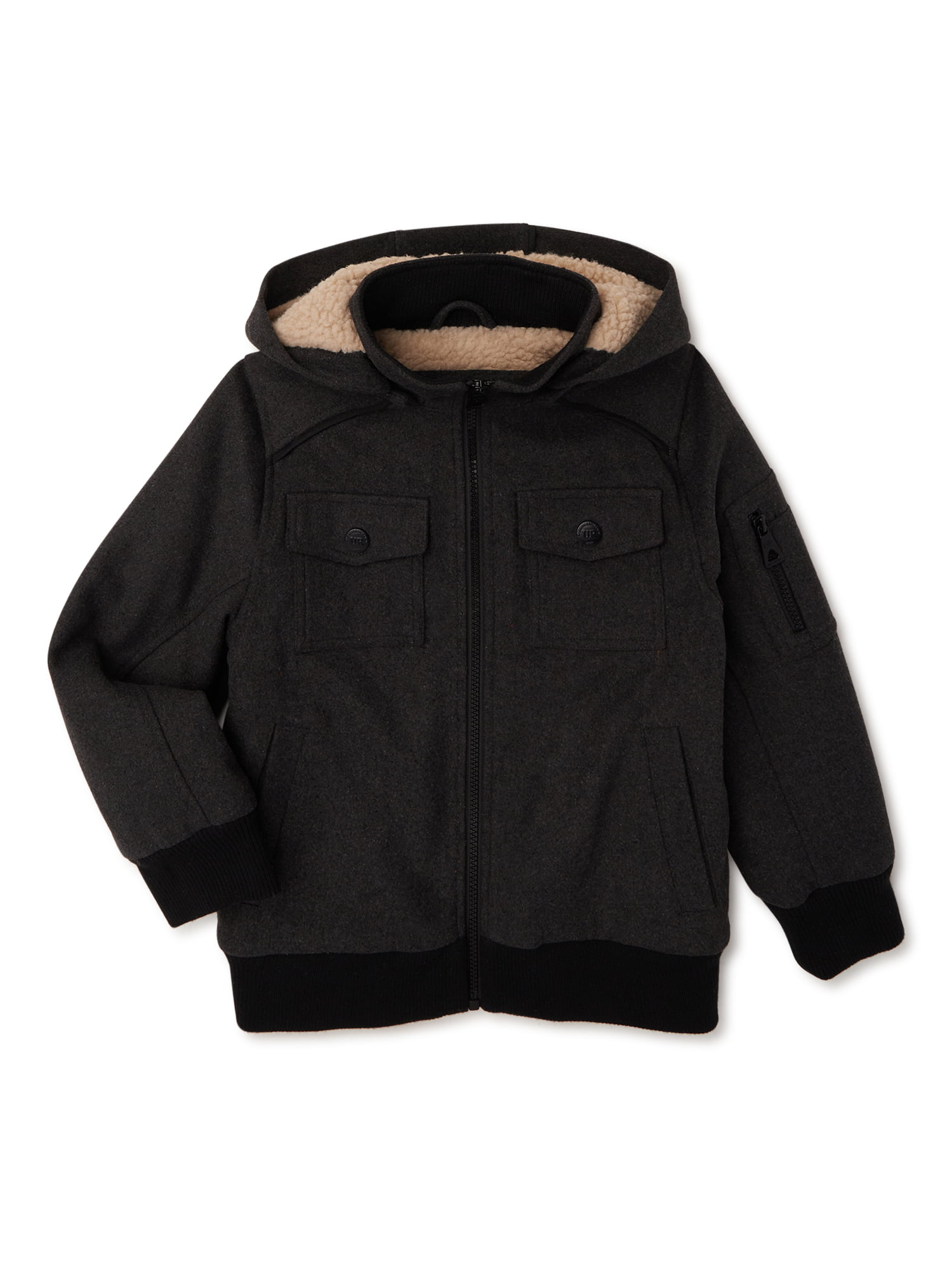 Urban Republic Boys' Wool Blend Peacoat with Faux-Fur Lining and Flap Pockets 
